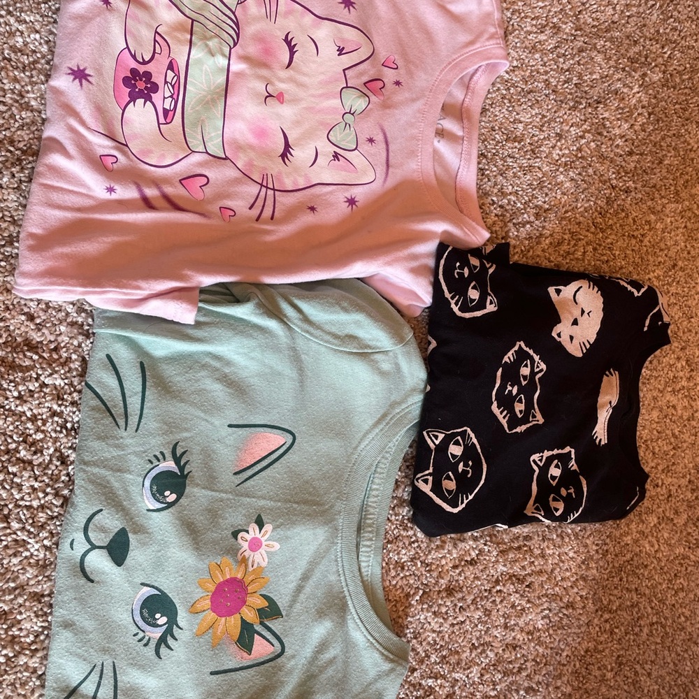 3 long sleeve cat shirts - sized 5t & 5/6.
